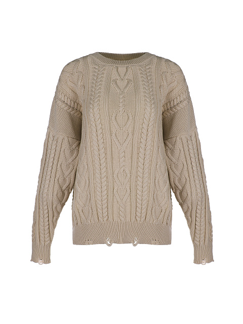 Light Brown Distressed Cable Knit Sweater, 1 Light Brown Distressed Cable Knit Sweater, 1