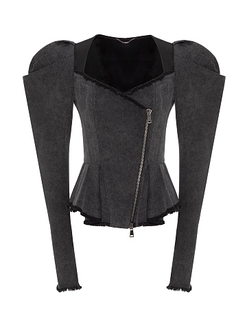 Dark gray denim peplum top, 1
