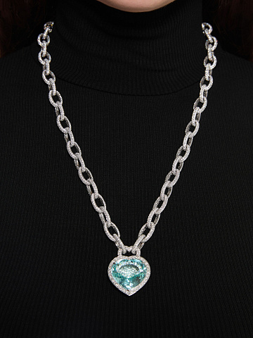 White gold chain necklace with Paraiba tourmaline and diamonds, 2