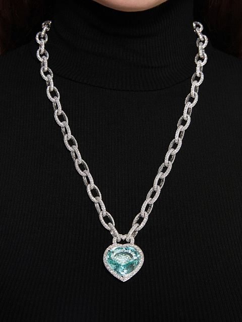 White gold chain necklace with Paraiba tourmaline and diamonds, 2