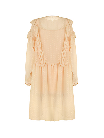 Beige Ruffled Chiffon Mini Dress, 2