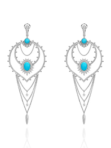 Silver, Turquoise & Cubic Zirkonia Earrings, 1