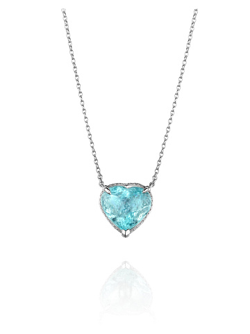 White gold necklace with a heart-shaped Paraiba tourmaline pendant and diamonds, 1
