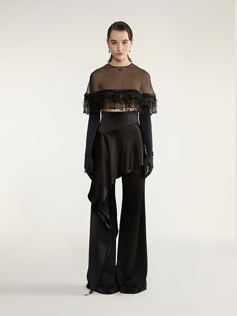 Black Silk Trousers With Asymmetrical Flounce, 3 Black Silk Trousers With Asymmetrical Flounce, 3