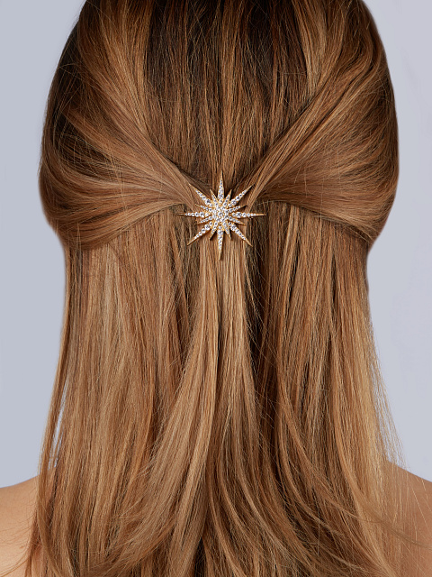 Cubic Zirkonia & Gold-Plating Silver Star Barrette, 2