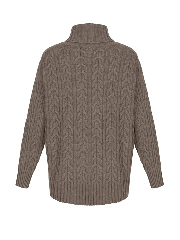 Brown Cashmere Cable Knit Sweater, 2