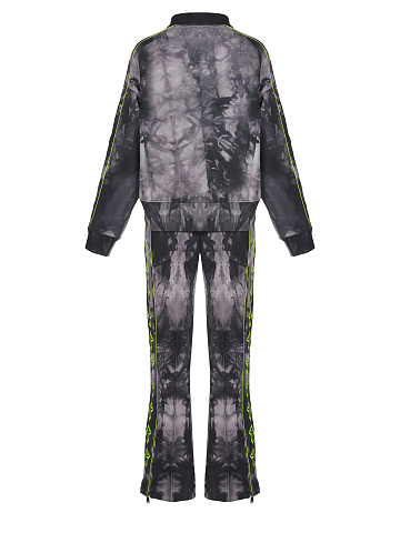 Grey Tie-dye & Neon Green Cross Embroidered Jersey Suit, 2