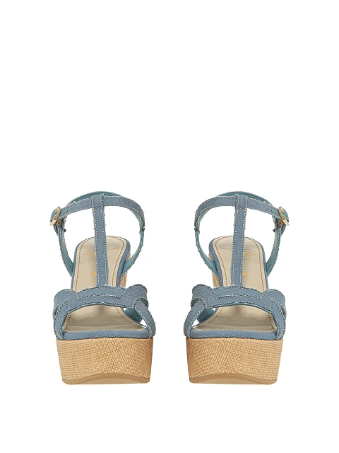 Blue Denim Wedge Sandals, 2