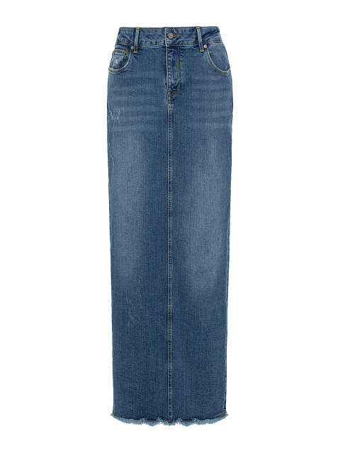 Blue Raw Edge Denim Maxi Skirt, 1