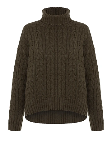 Green cashmere sweater with turtleneck, 1