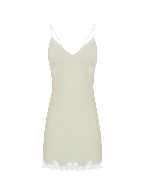 Beige Lace Cotton Mini Dress, 3