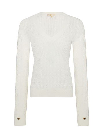 White Braided Cashmere V-neck Sweater, 1