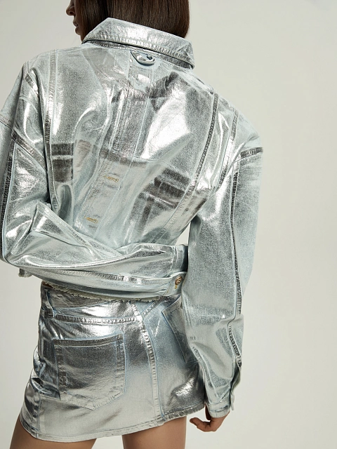 Silver Plated Light Blue Denim Jacket, 5