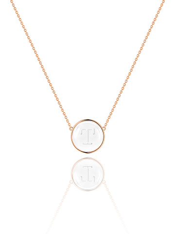 Rose gold necklace with letter T pendant with rock crystal, 1