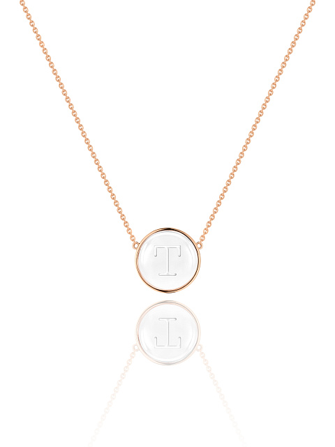 Rose gold necklace with letter T pendant with rock crystal, 1
