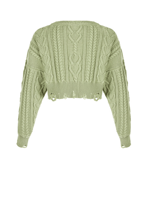 Olive Green Cotton Cropped Cable Knit Sweater, 2 Olive Green Cotton Cropped Cable Knit Sweater, 2