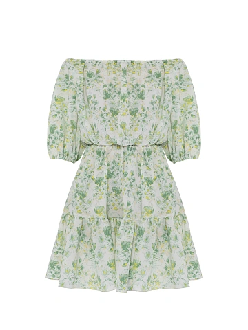 Mini dress with green floral print, 1