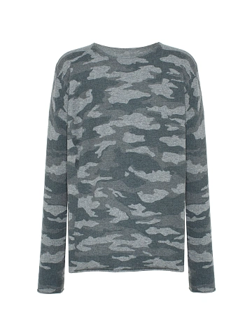 Gray men's cashmere sweater with print, 1