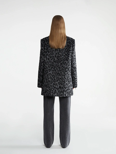 Grey short coat with leopard print, 5