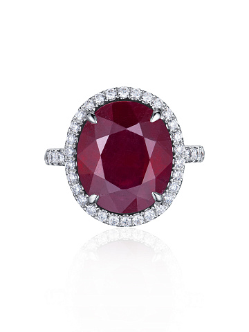 Oval Ruby, Round Diamond & White Gold Ring, 2