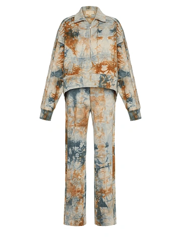 Blue & Beige Embroidered Tie-dye Cotton Tracksuit, 1
