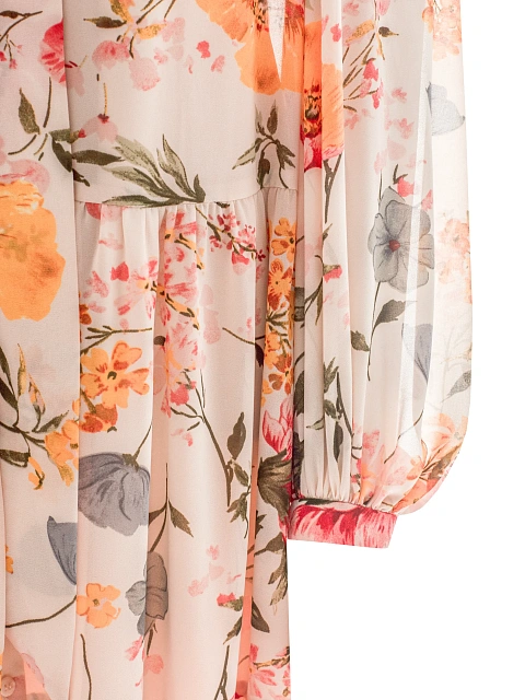 Beige Midi Dress With Large Floral Print, 4 Beige Midi Dress With Large Floral Print, 4
