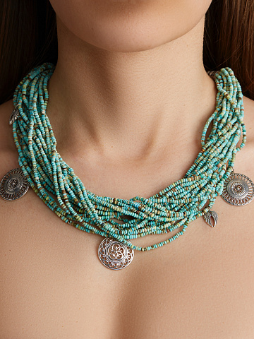 White, Blue Cubic Zirconia; Turquoise & Silver Necklace, 2