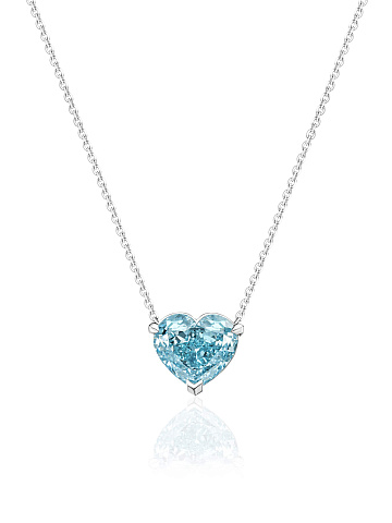 White gold necklace with heart-shaped pendant with blue lab-grown diamond, 1