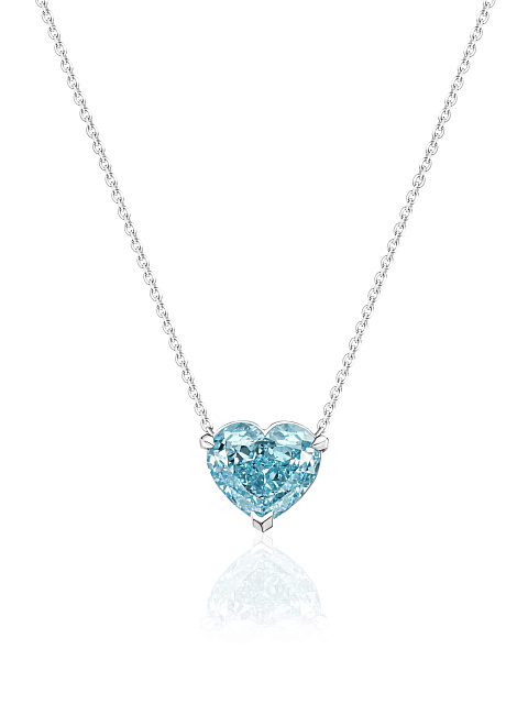 White gold necklace with heart-shaped pendant with blue lab-grown diamond, 1