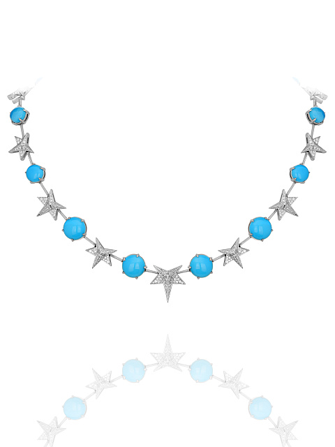White Gold, Turquoise & Diamonds Star Necklace, 3