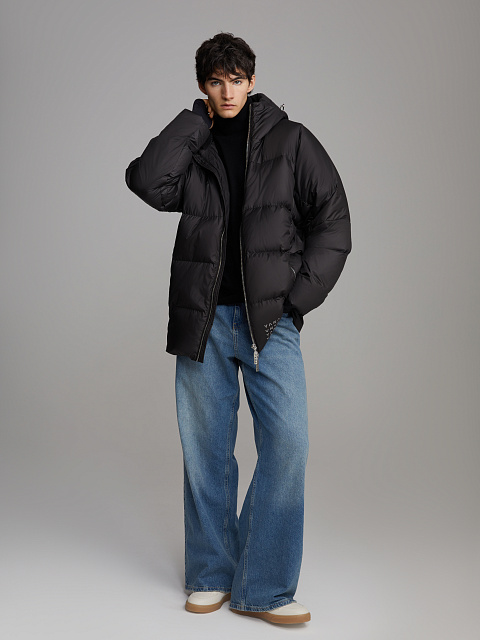 Black Unisex Hooded Puffer Jacket, 1