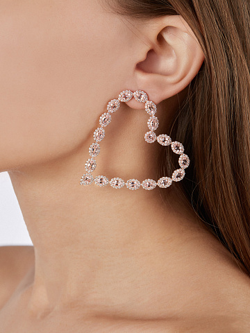 Round Diamond, Oval Morganite, Round Morganite & Rose Gold "Heart" Earrings, 2