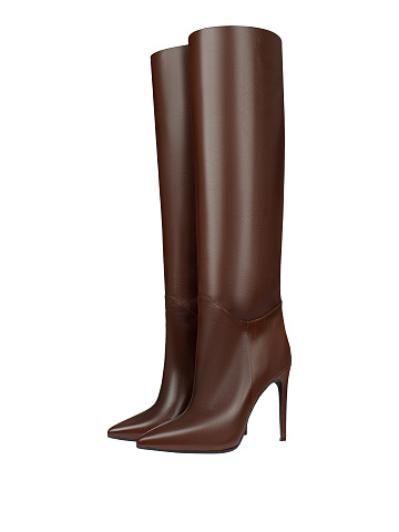 Brown Leather Stiletto Boots, 1