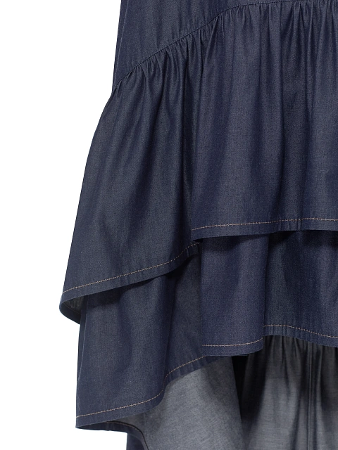 Blue Asymmetric Denim Midi Skirt With Ruffles, 3 Blue Asymmetric Denim Midi Skirt With Ruffles, 3