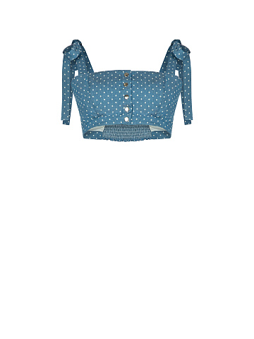 Cropped top in light blue polka-dot denim, 1