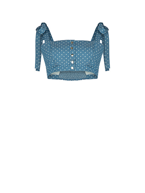 Cropped top in light blue polka-dot denim, 1 Cropped top in light blue polka-dot denim, 1