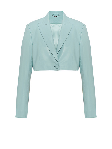 Light Blue Cropped Leather Blazer, 1
