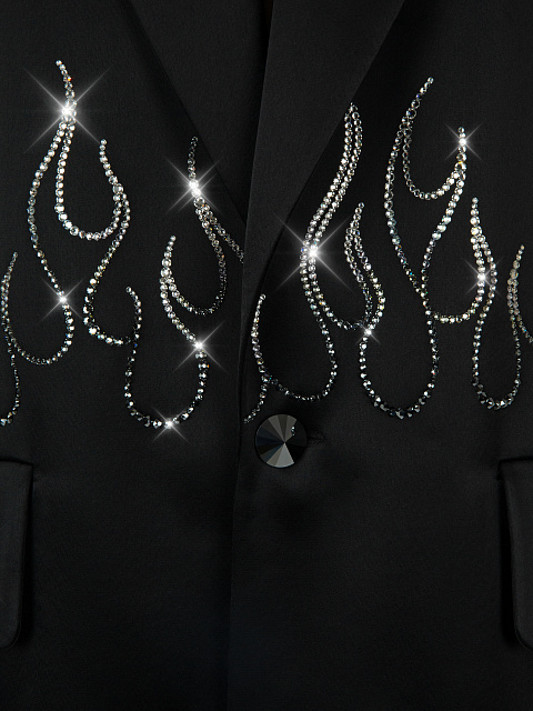 Black Rhinestones Silk Suit, 4 Black Rhinestones Silk Suit, 4