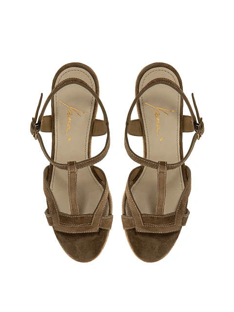 Khaki suede wedge sandals, 4