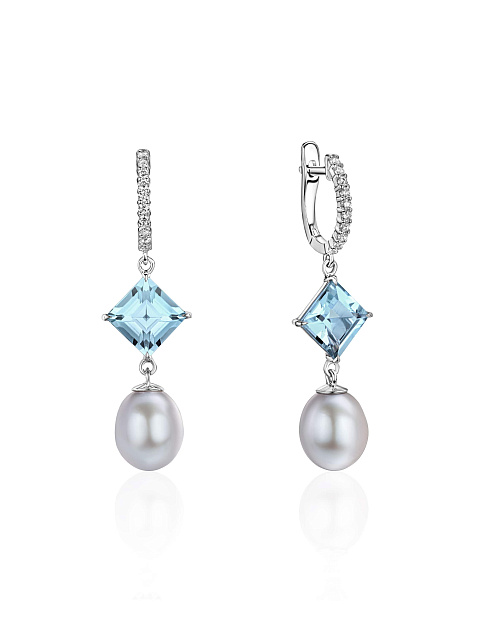 White gold earrings with pearls and topaz, 1