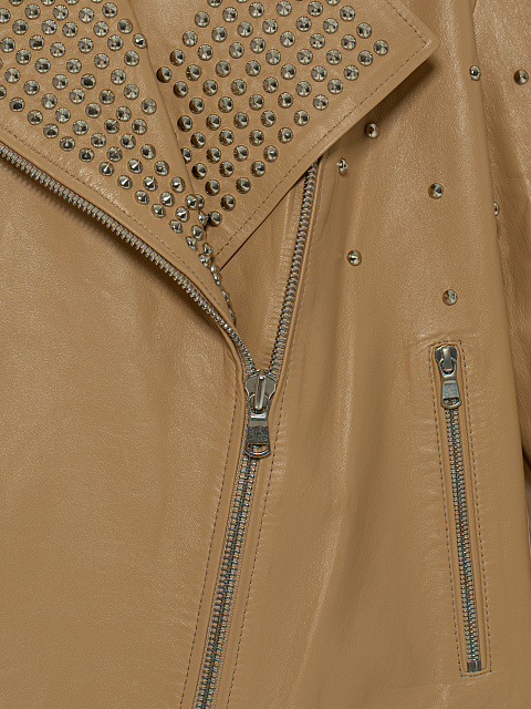 Oversized Beige Studded Biker Jacket, 4 Oversized Beige Studded Biker Jacket, 4