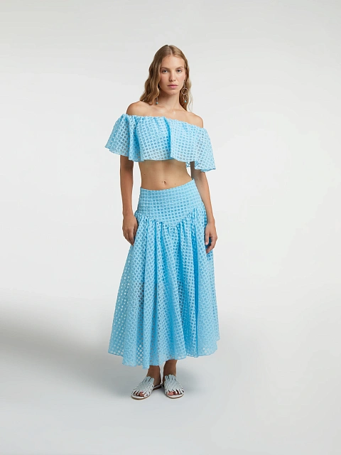 Blue Checked Chiffon Top & Midi Skirt, 5 Blue Checked Chiffon Top & Midi Skirt, 5