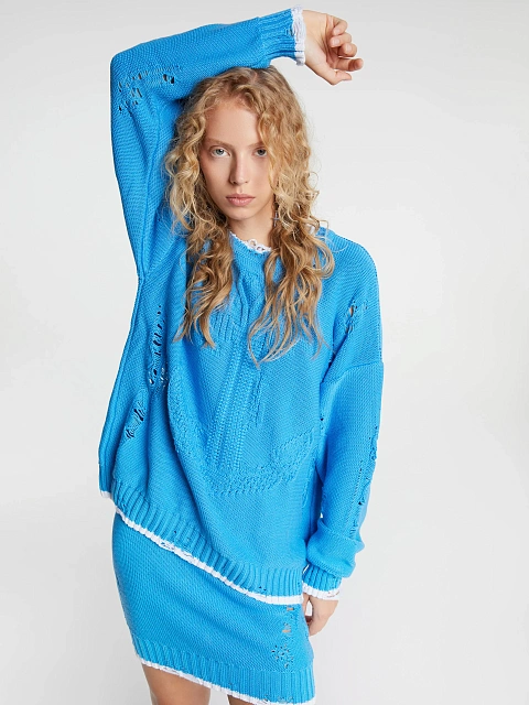 Bright Blue Jersey Sweater & Mini Skirt Set, 6 Bright Blue Jersey Sweater & Mini Skirt Set, 6