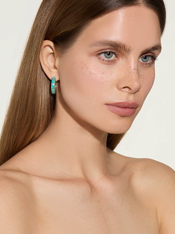 Small white gold hoops with turquoise enamel, 2