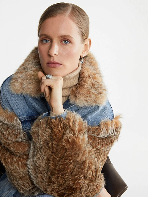 Bobcat Fur Blue Denim Jacket, 12