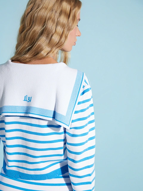 Cropped white cardigan with blue stripes, 6 Cropped white cardigan with blue stripes, 6