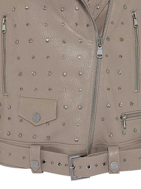 Beige Rhinestones Leather Biker Jacket, 3 Beige Rhinestones Leather Biker Jacket, 3