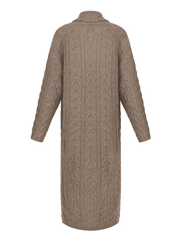 Brown Cashmere Cable Knit Long Cardigan, 2