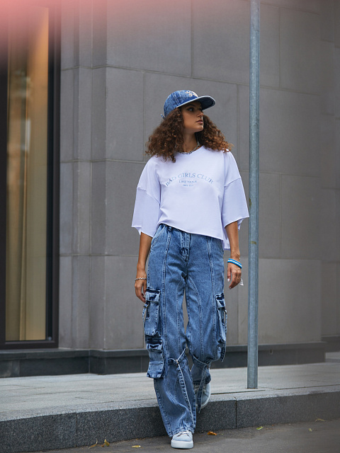 Blue Wide Leg Cargo Jeans, 10