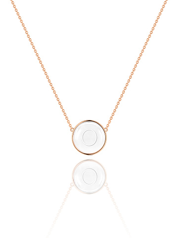 Necklace with a pendant with the letter O in rose gold with rock crystal, 1
